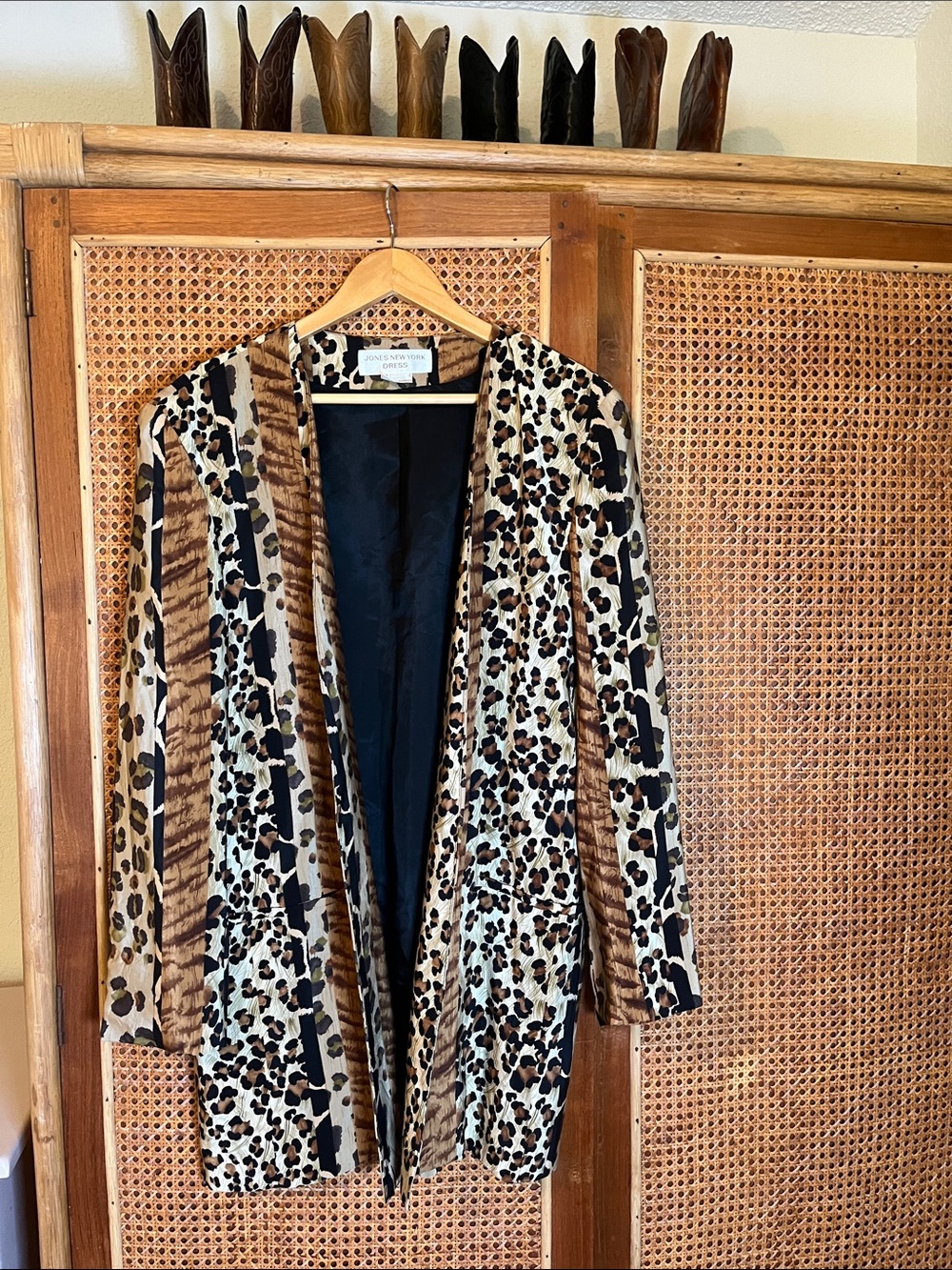 Women’s Vintage Silk Animal Print Open Jacket Size 12